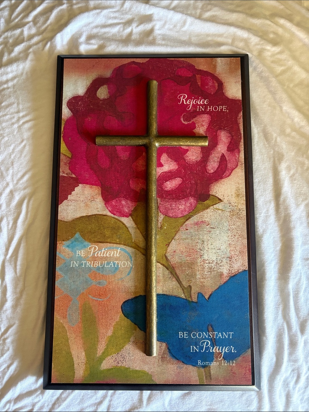 Demdaco Floral Cross Wall Art in Pink, Gold, Blue